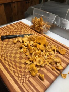 cutting board with mushrooms