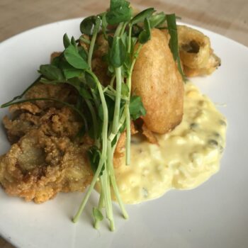 fried fish with dipping sauce